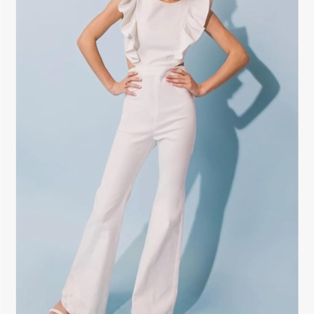 NWT DENIM RUFFLE JUMPSUIT